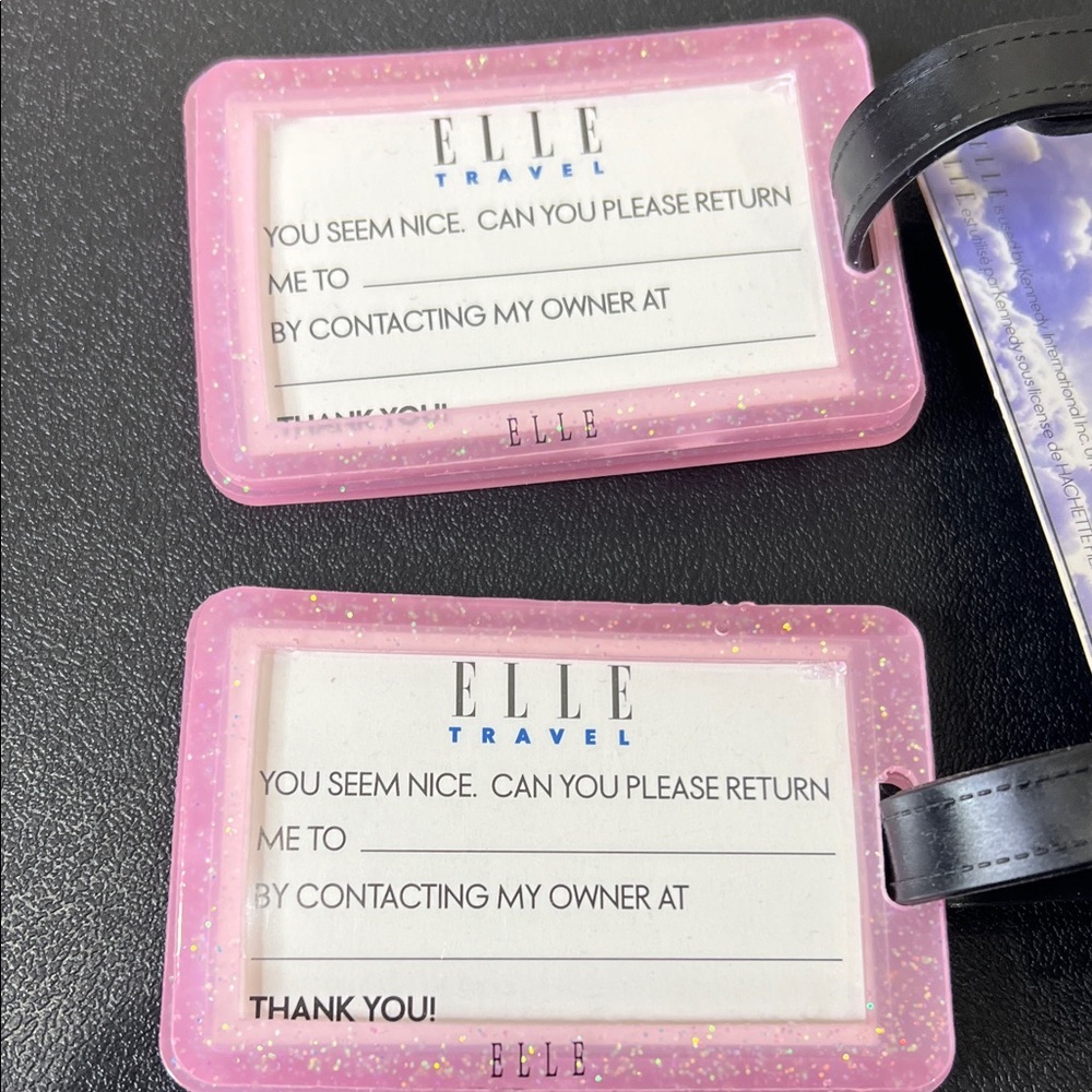 Elle | Glitter Pink Bonjour Luggage Tags - Picture 5 of 8